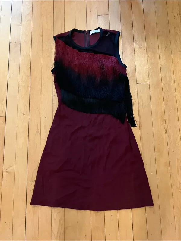 Sandro Ringo Black and Burgundy Maroon Tassel Fringe Cocktail Flapper Dress US 4 - Image 9