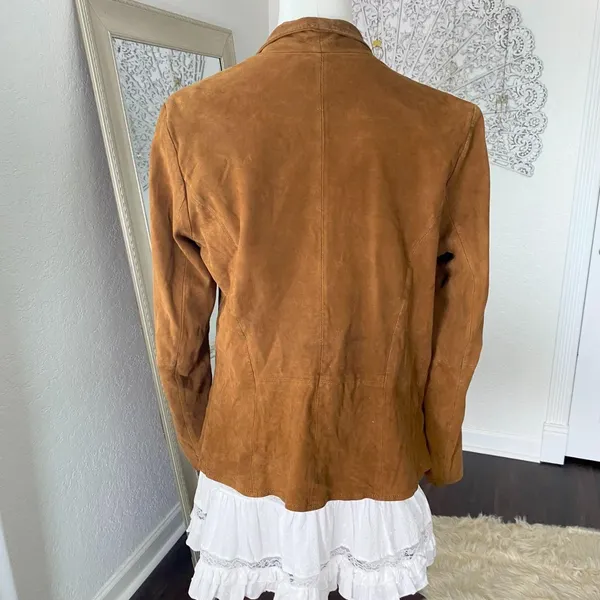 Coldwater Creek Vintage Brown Suede Open Front Flowy Leather Jacket S - Image 4
