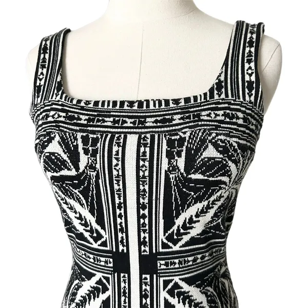 Farm Rio Elegance Scarf Mini Dress Black White Bodycon Geometric Knit Size XS - Image 3