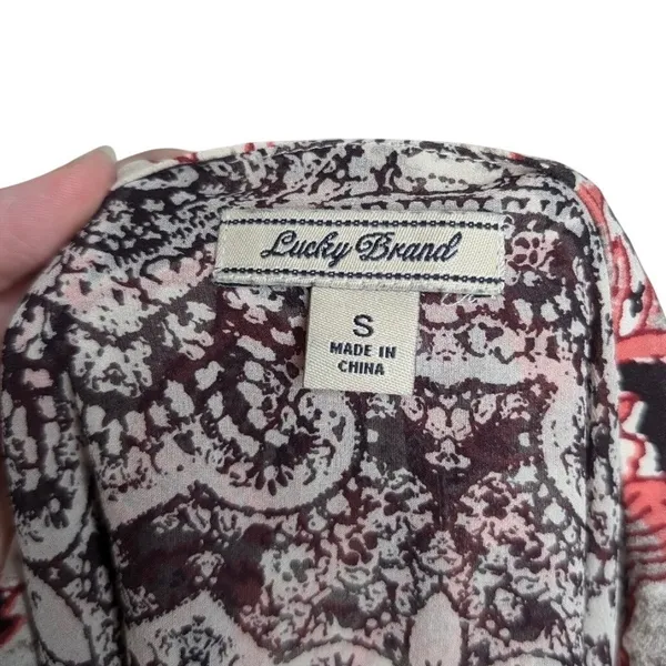 Lucky Brand Womens S Floral Paisley‎ Tank Top Coral Cream Boho Peasant Festival - Image 2