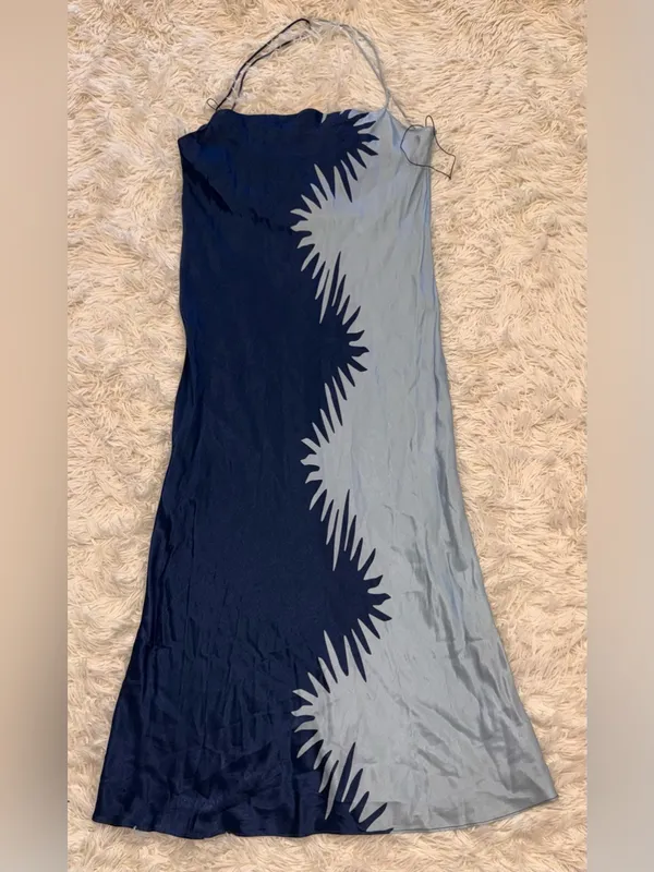 NEW Significant Other Flossie Abstract Bias-Cut Blue slip Maxi Dress sz 8 - Image 6