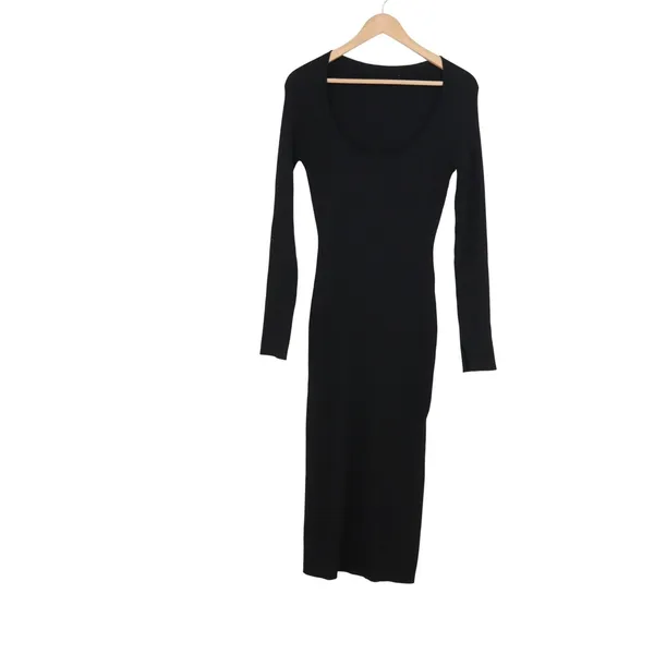 HM Black Ribbed Knit Scoop Neck Long Sleeve Bodycon Midi Dress P/N - Image 2