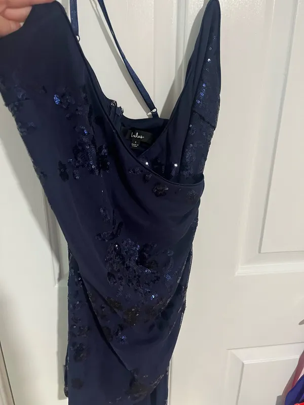 Lulus navy sequin wrap mini homecoming dress - Image 4