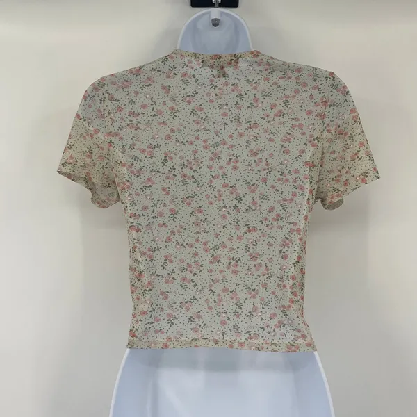 Coquette Y2K Mini Floral Mesh Top Sz M Deep V Ruch Festival Crop Cottage Fairy - Image 7
