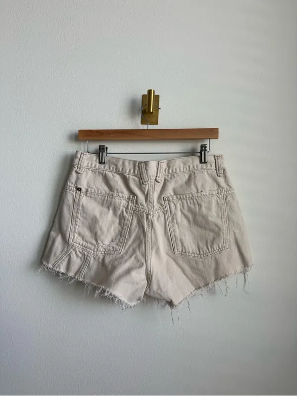 Free People We The Free Now Or Never Denim Shorts Distressed Raw Hem Tan 28 - Image 7