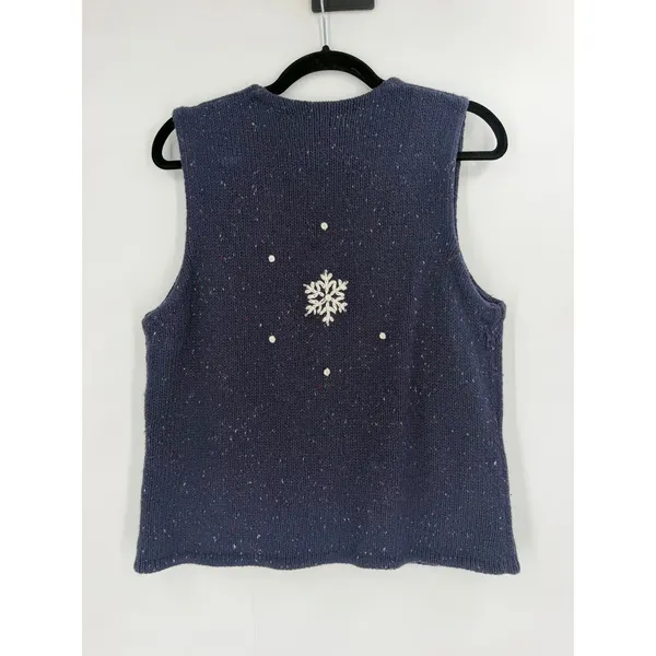 TimberLea Sweater Vest M Blue Snowman Snowflake Zip Up Grandmacore Christmas - Image 6