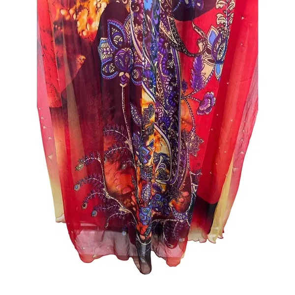 Bohemian Cafe Womens Boho Maxi Dress Paisley Floral Patchwork Beaded Neck M - Image 5