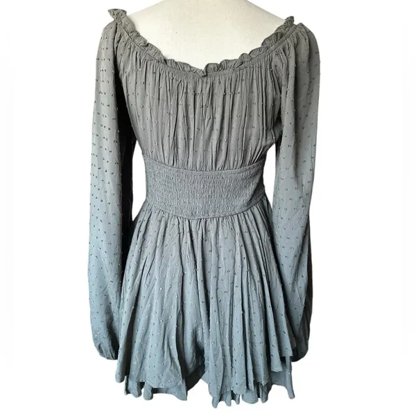 #13 NWOT Urban Outfitters Clip Dot Smocked Long Sleeve Romper in Olive - Image 8