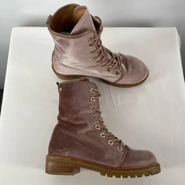 Stuart Weitzman Metermaid‎ Velvet Combat Boots in Candy Pink Size 7.5 - Image 4