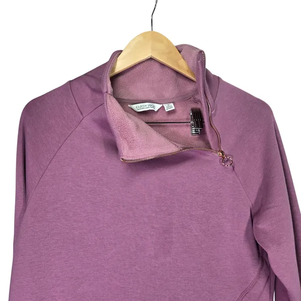 Earth Yoga M Organic Cotton Blend Purple‎ Asymmetrical Zip Pullover Sweatshirt - Image 4