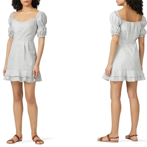 RTR Stylestalker Kelly White & Blue Micro Print Puff Sleeve Mini Dress Sz‎ XS - Image 2