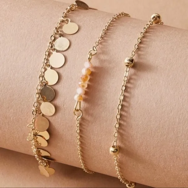 3/$30 💛 3pc Charm Anklet Gold - Image 3