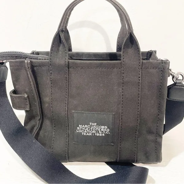 Marc Jacobs Women's The Small Tote Bag Black Canvas Crossbody Strap - Image 5