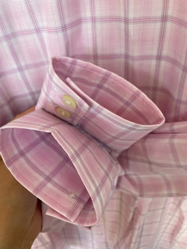 Banana Republic Women Pink Pane Checkered Work Button Up Shirt Blouse Size 8P - Image 7