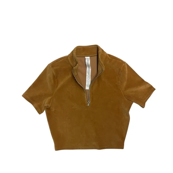 Alo Yoga Quarter Zip Mock Neck Corduroy Crop Top In Toffee - Women’s size small - Image 3