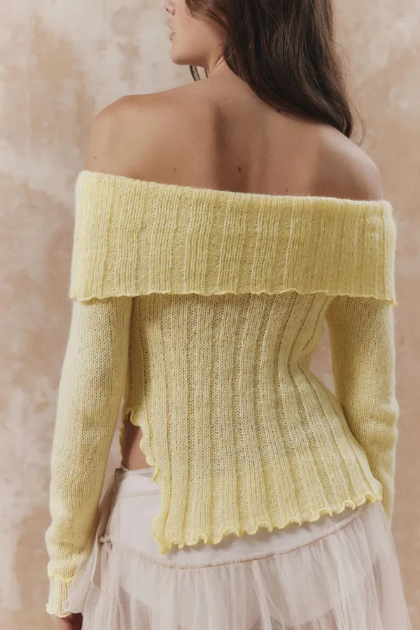 Urban Outfitters Kimchi Blue Yellow Fiona Off the Shoulder Sweater with Bow - Image 7