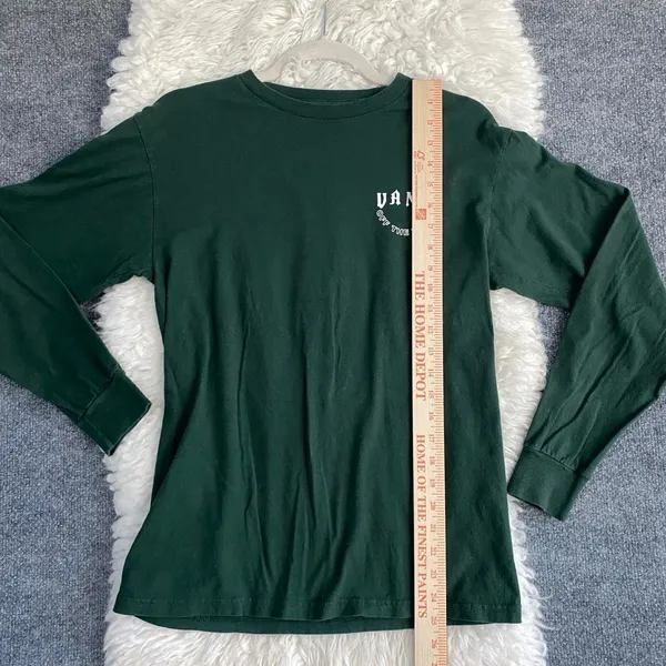 Vans Green Long Sleeve Floral Skulls Spell Out Graphic Shirt Classic Fit - Image 8