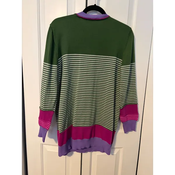 Womens Striped Long Sleeve Henley Sweater Green Purple Pink‎ XL - Image 3