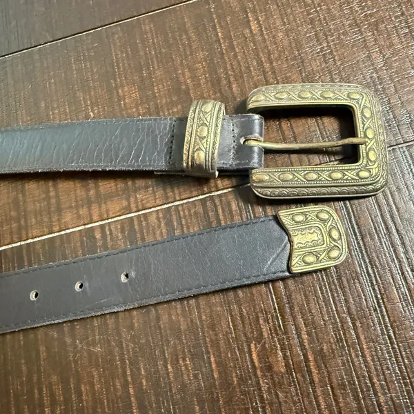A.‎ Brod Leather Belt Womens Medium Black Western Brass Hardware Vintage USA Mae - Image 5