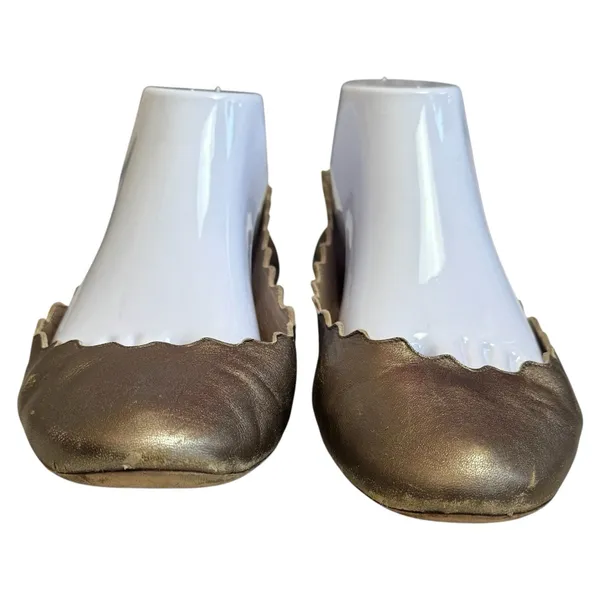 Chloe Lauren Scalloped Ballet Flats Bronze Leather Classic‎ Luxury EU 40 US 9.5 - Image 5