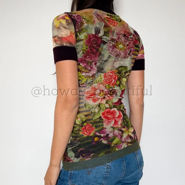 Vintage 2000's Jean Paul Gaultier Soleil Striped Floral Mesh Top Size medium - Image 6