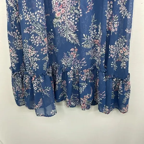 Bobeau Floral print short sleeves Sheer Ruffle hem dress large - Image 4