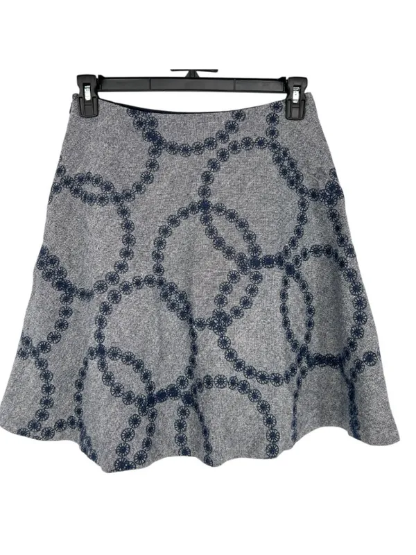 Boden A-Line Circle Embroidery Skirt Blue Gray Wool Blend Twee Mod Retro Size 6 - Image 5