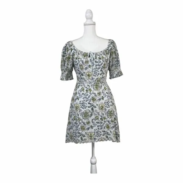 ✨Avec Les Filles Baby Blue Floral Eyelet Puff Sleeve Mini Peasant Sz S Dress✨ - Image 3