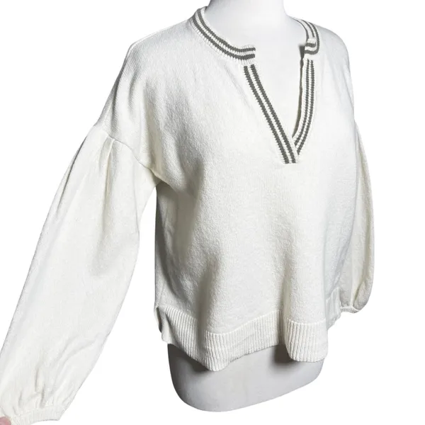 MADEWELL Women’s Wiltshire Vneck Cream Varsity Stripe Pullover Sweater - Image 4