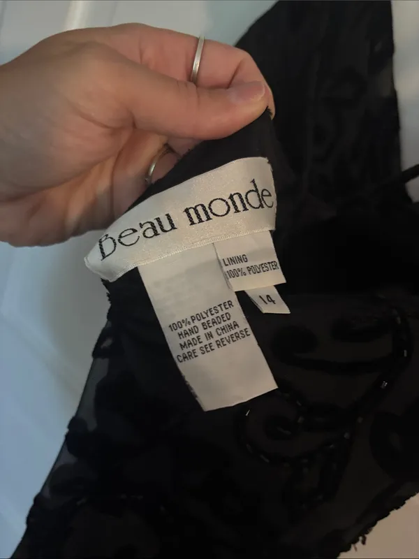 Elegant Black Beaded Evening Dress Size 14 - Image 5