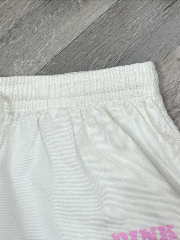 Pink by Victorias Secret Retro‎ Logo Athleisure Jogger Shorts Cream Pink Large - Image 4