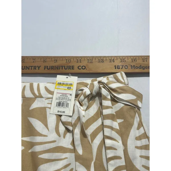 A New Day Leaf Print Tie Mini A-Line Skirt Women M Tan White Tropical Resortwear - Image 7