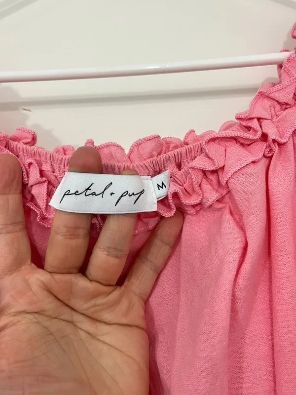 Petal & Pup Size Medium Pink Smocked Off-Shoulder Ruffle Mini Dress - Image 5