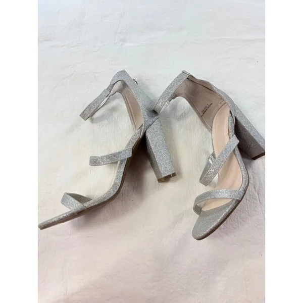 Davids Bridal Callista Silver Glitter Block Heel Sandals Ankle‎ Strap Size 7 - Image 3