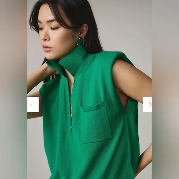 By Anthropologie Collared Polo‎ Muscle Sweater Tank Shirt Sz M Green - Image 2