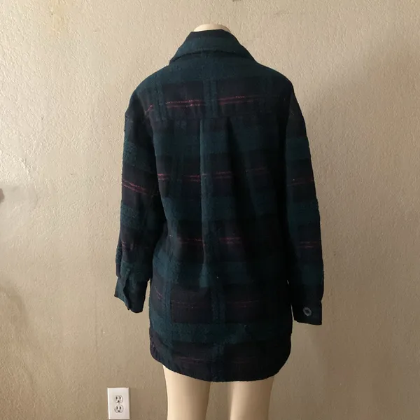 Bershka Women’s XS/S Plaid Oversized Shacket Jacket Teal Black Button Front - Image 2