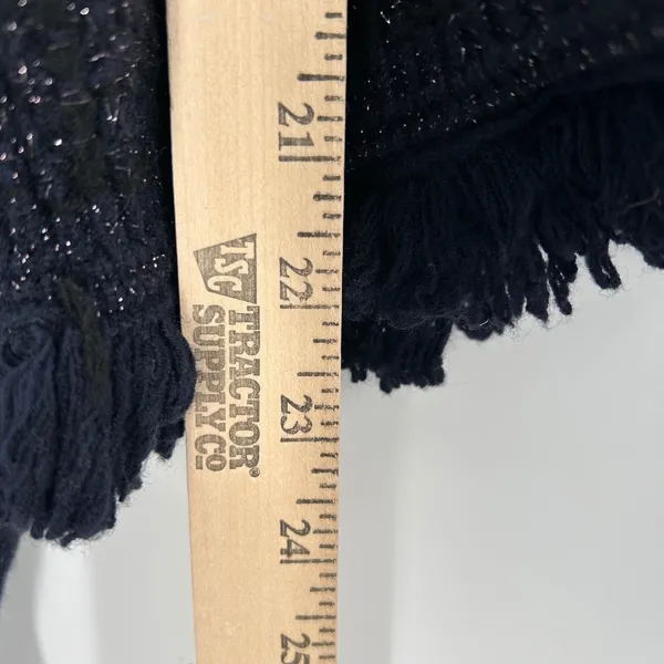 MNG Women Navy Blue‎ Metallic Tweed Knit Fringe Sweater Pullover Top Size Large - Image 8