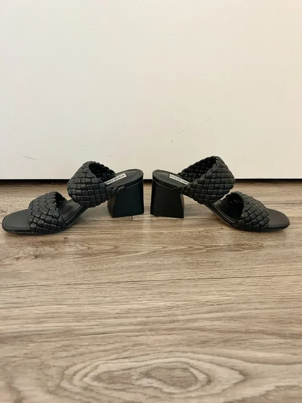 Steve Madden Daphnee Braided Black Block Heel Sandals Size 6 - Image 6