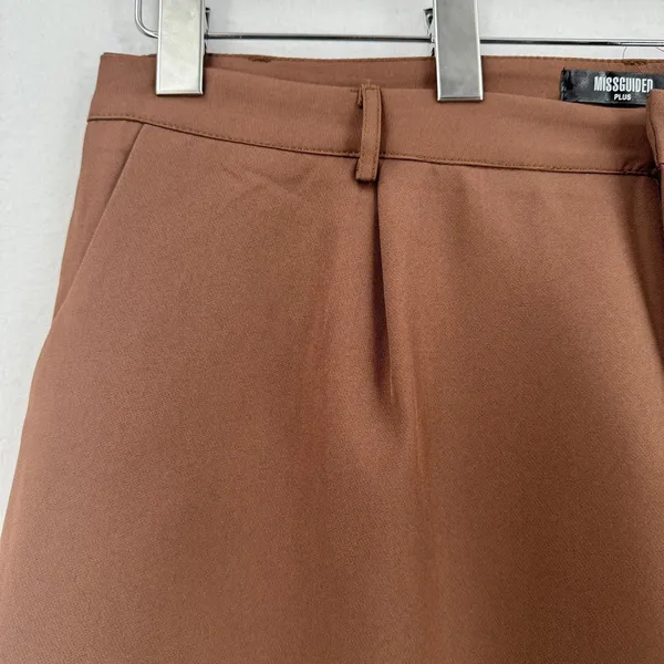 Missguided Plus Tailored Wide Leg Trousers US 16 Chocolate Brown Cuffed Hem NWT - Image 5