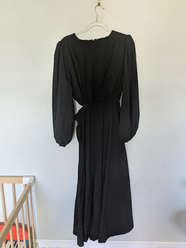 Petal & Pup Ginnee Puff Sleeve Cutout Midi Dress Black Large - Image 11