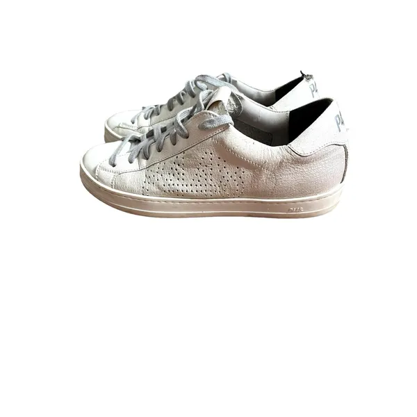 P448 John Pearl Silver Glitter Leather Low Top Sneakers Size 38 / US 7.5 - Image 2