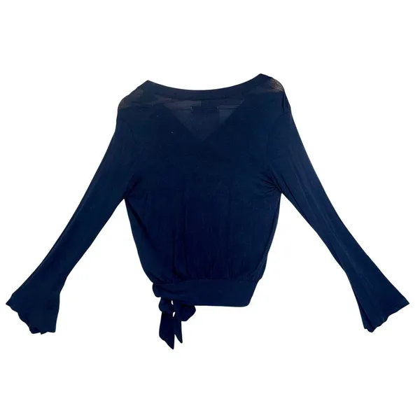 Abercrombie & Fitch Black Knit Tie V-Neck Long Sleeve Wrap Crop Top Blouse Sz S - Image 3