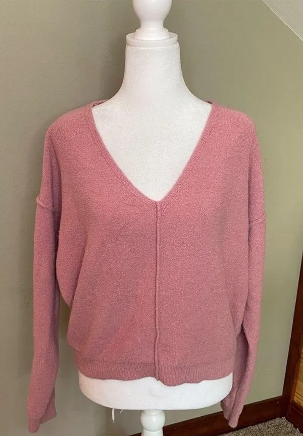 Free People Take Me Places Pink Oversized V-Neck Sweater Extra Small - Image 5