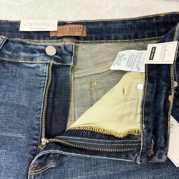 Judy Blue High Waist Women's Frayed Hem Jean Shorts - Dark Blue Size‎ XL - Image 10