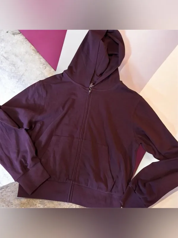 NWT Skims Cotton Jersey zip up hoodie in color currant women size large Sold Out - Image 2