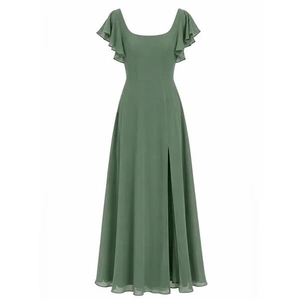Azazie Bondi A-Line Ruched Chiffon Dress – Eucalyptus – Size 8 (Average) – NWT - Image 3