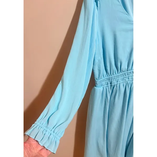 Torrid Mini Dress1X Blue Excellent Smocked Waist V-Neck‎ Ruffle Long Sleeve - Image 9