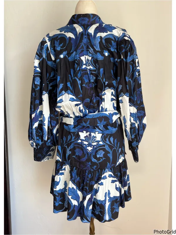 Alice + Olivia Cora Mini Dress Blue White Large - Image 4