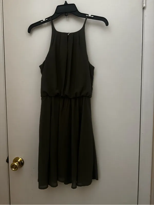Blue Rain Olive Green Sleeveless Pleated Mini Dress - Image 2