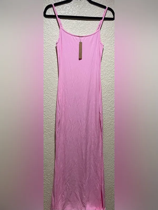 Skims Soft Lounge Long Slip Sleek Pink Spaghetti-Strap Maxi Dress Size L NWT - Image 4